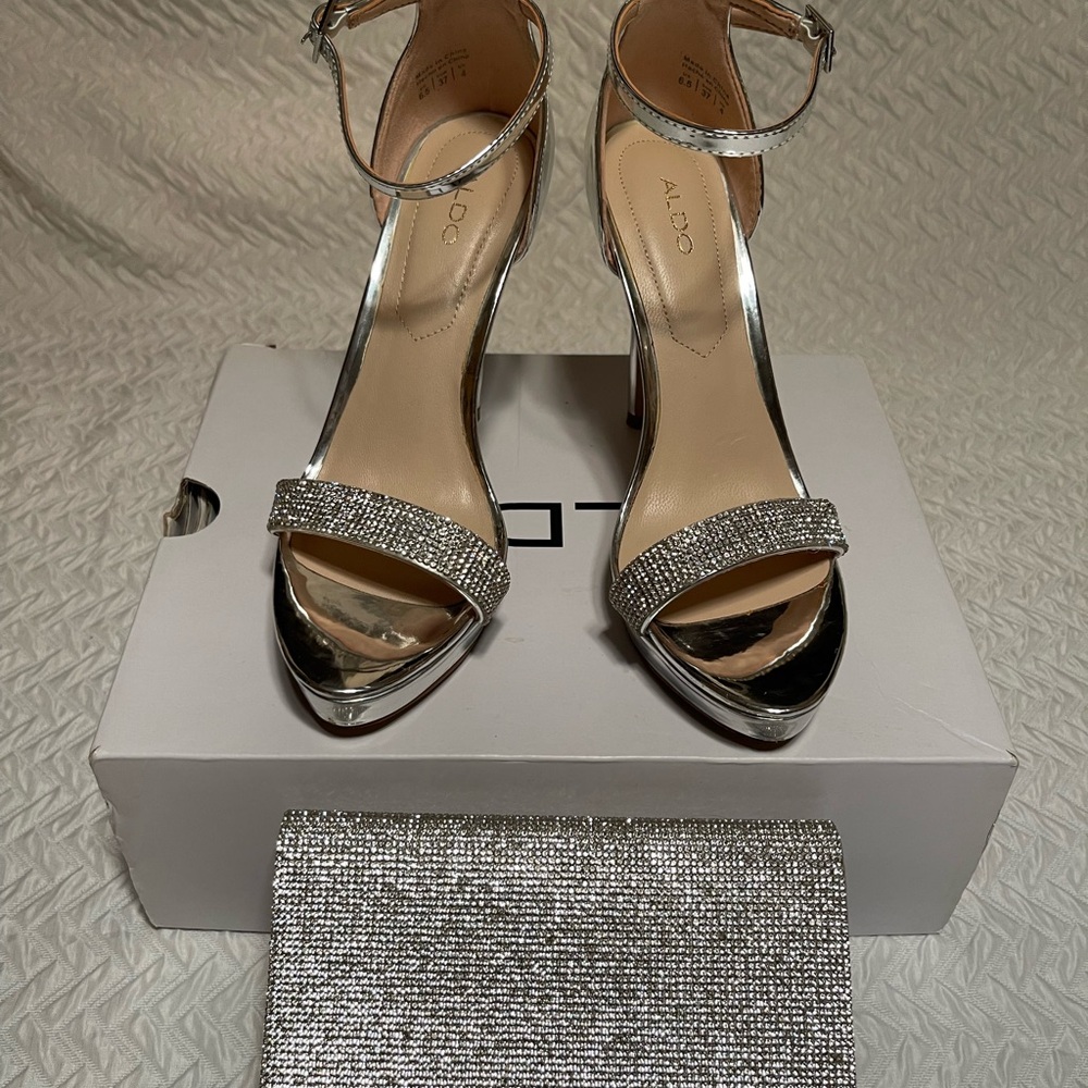 ALDO Silver Women's Heels with Rhinestone Detailing